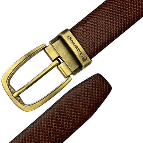 Crabby Hunt Men’s Reversible Genuine Leather Belt – Black & Brown Snake Pattern with Antique Gold Buckle