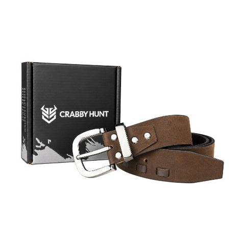 CRABBY HUNT Genuine Leather Belt for Men | Premium Brown Casual Belt with Metal Pin Buckle