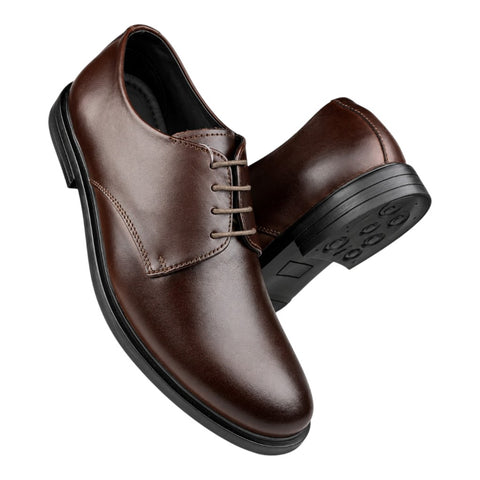 Crabby Hunt Men’s Brown Derby Formal Shoes – Classic Lace-Up Dress Shoes with Black Sole