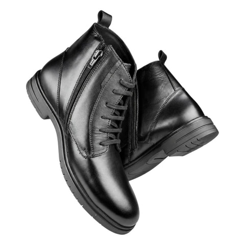 Crabby Hunt Men’s Black Lace-Up Ankle Boots – Side Zip Formal Casual Boots with Pull Tab