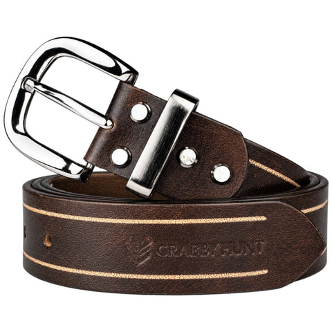 Crabby Hunt Brown Genuine Leather Belt for Men – Dual Stripe Design, Premium Craft