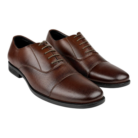 Men’s Brown Perforated Oxford Leather Shoes – Formal Lace-Up Dress Shoes