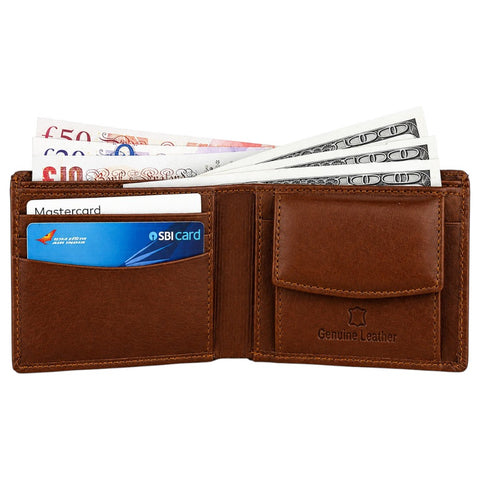 Crabby Hunt Premium Leather Belt & Wallet Combo Set – Light Brown Orbit Square Choco Belt & Brown Wallet (Without Coin Pocket)