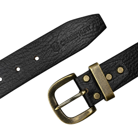 Genuine Black Leather Belt with Antique Brass Metal Buckle – Crabby Hunt