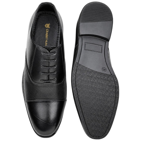 Men’s Black Perforated Oxford Genuine Leather Shoes – Formal Lace-Up Dress Shoes