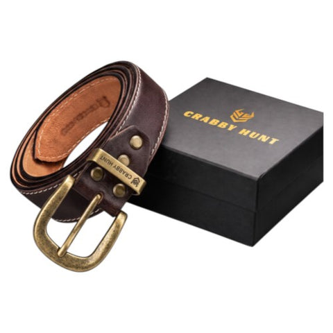 Crabby Hunt Men Genuine Leather Belt with Stitching | Dark Brown Formal & Casual Belt | Premium Thread Design