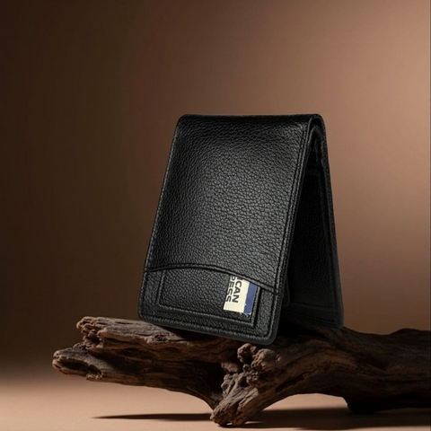 Crabby Hunt Black Leather Wallet – Slim Front Slider Card Holder