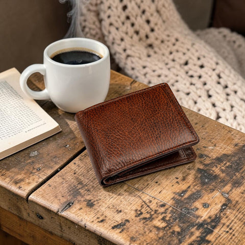 Crabby Hunt Brown Leather Wallet – Flip Bifold with Extra Card Flap