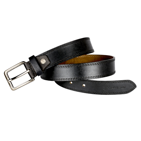 Crabby Hunt Classic Black Leather Belt with Brushed Metal Buckle – Refined Everyday Essential