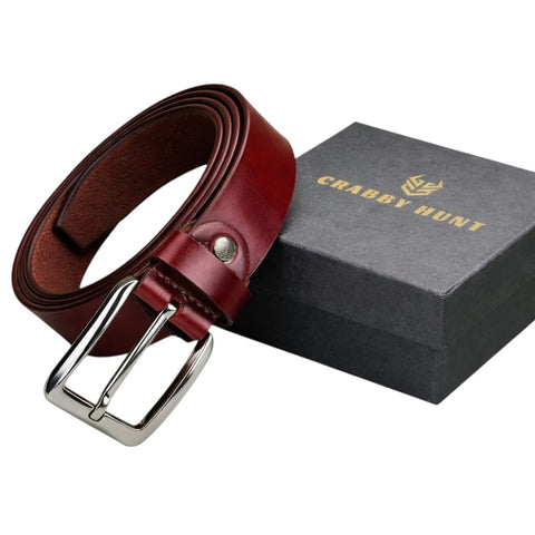Crabby Hunt Premium Maroon Genuine Leather Belt for Men