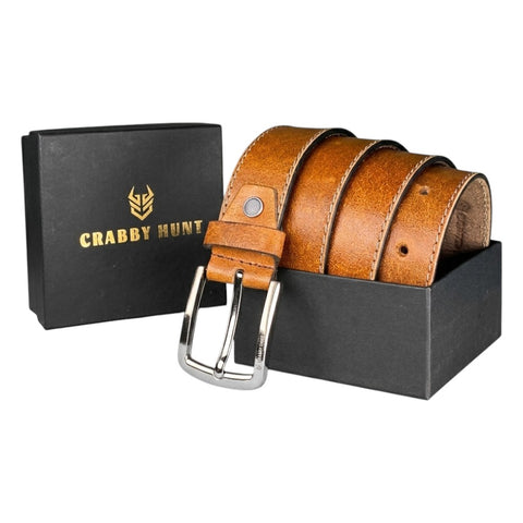 Crabby Hunt Tan Genuine Leather Belt for Men with Side Stitching