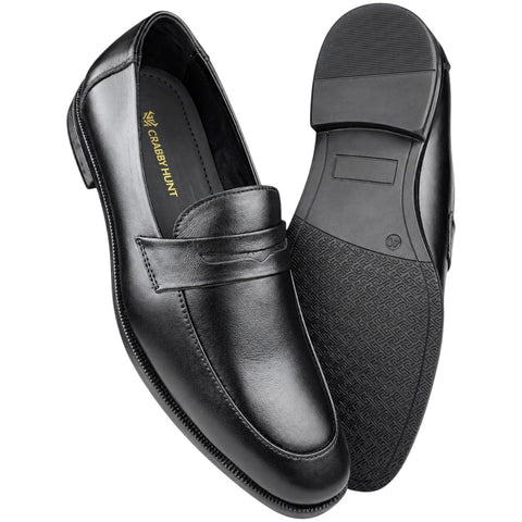 Men’s Black Genuine Leather Penny Loafers – Formal Slip-On Dress Shoes