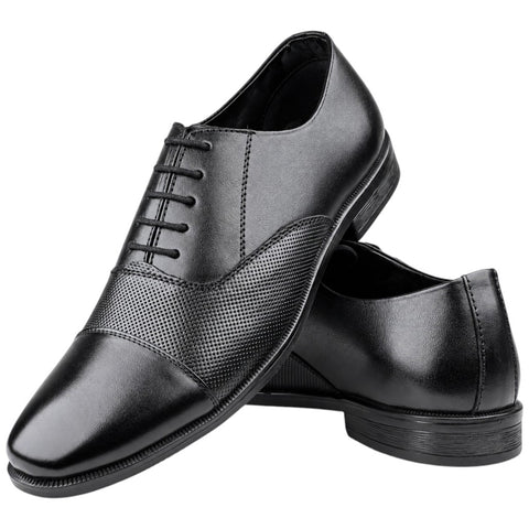 Men’s Black Perforated Oxford Genuine Leather Shoes – Formal Lace-Up Dress Shoes