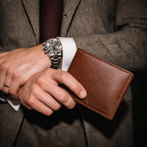 CRABBY HUNT Genuine Leather Wallet for Men | Brown Bifold Wallet with Coin Pocket & Card Slots