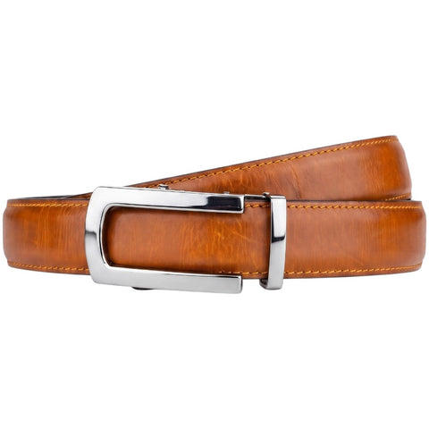 Tan Tiger Genuine Leather Auto Lock Belt | Silver Buckle | Crabby Hunt