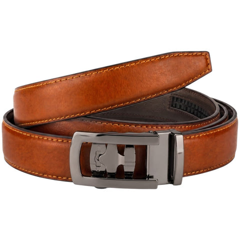 Men's Genuine Leather Belt with Auto Lock Buckle | Choco Brown | 35mm Formal Belt | Crabby Hunt