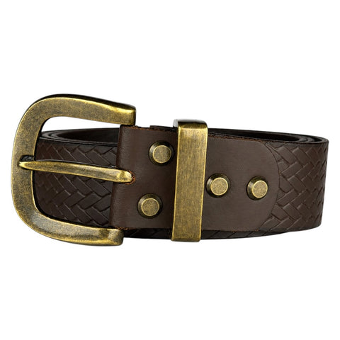 Crabby Hunt Brown Woven Pattern Leather Belt for Men – Genuine Leather, Elegant Texture, Stylish & Long-Lasting
