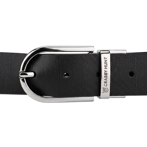 Crabby Hunt Men's Reversible Italian Leather Belt | Black & Brown Dual Color | Premium Silver Pin Buckle | Genuine Leather Belt for Men | 35 mm
