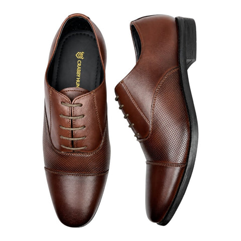 Men’s Brown Perforated Oxford Leather Shoes – Formal Lace-Up Dress Shoes
