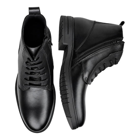 Crabby Hunt Men’s Black Lace-Up Ankle Boots – Side Zip Formal Casual Boots with Pull Tab