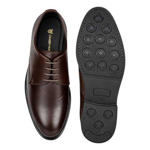 Crabby Hunt Men’s Brown Derby Formal Shoes – Classic Lace-Up Dress Shoes with Black Sole