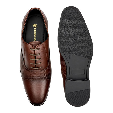 Men’s Brown Perforated Oxford Leather Shoes – Formal Lace-Up Dress Shoes