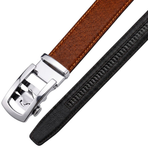 Crabby Hunt Men's Genuine Leather Auto Lock Belt – Brown Python Texture | Silver Ratchet Buckle | 35mm