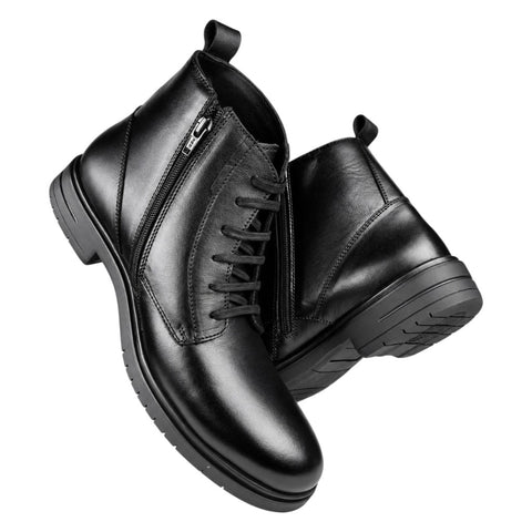 Crabby Hunt Men’s Black Lace-Up Ankle Boots – Side Zip Formal Casual Boots with Pull Tab