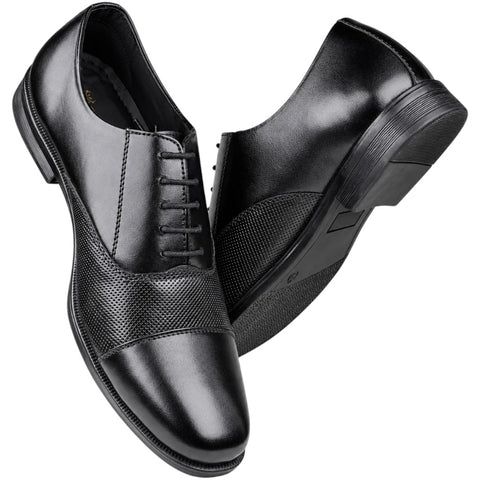 Men’s Black Perforated Oxford Genuine Leather Shoes – Formal Lace-Up Dress Shoes