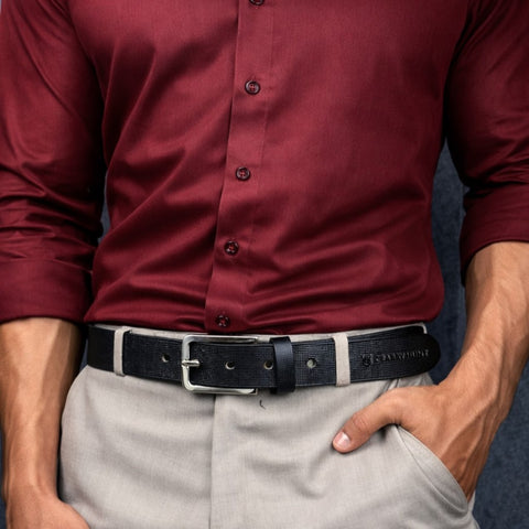 Crabby Hunt Men’s Premium Brown Textured Leather Belt with Silver Buckle