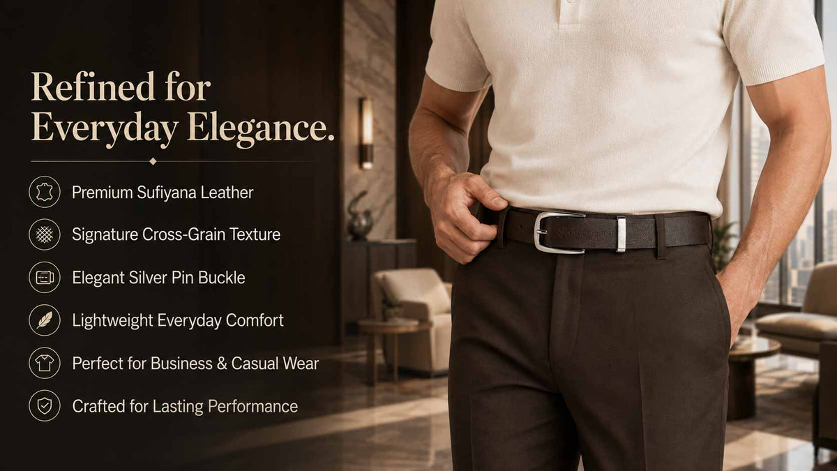 Crabby Hunt Men's Genuine Leather Belt – Brown Sufiyana Finish with Gunmetal Round Buckle