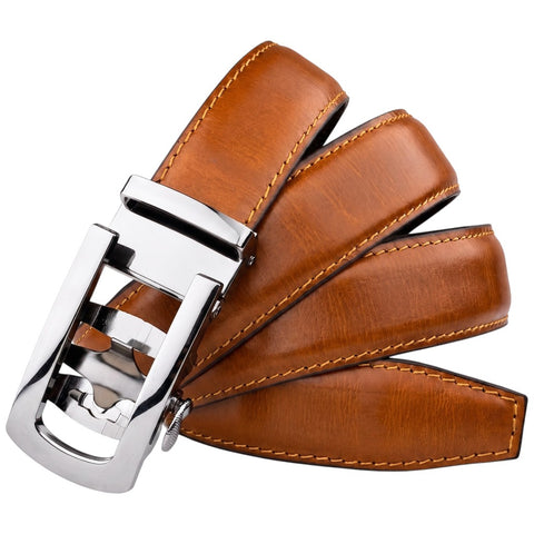 Tan Tiger Genuine Leather Auto Lock Belt | Silver Buckle | Crabby Hunt