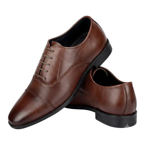 Men’s Brown Perforated Oxford Leather Shoes – Formal Lace-Up Dress Shoes