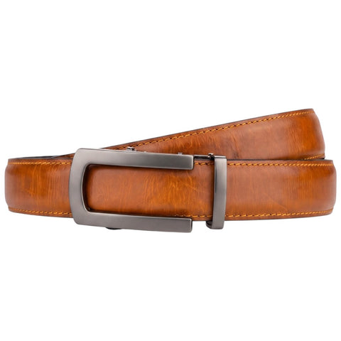Crabby Hunt Men's Genuine Leather Auto Lock Belt – Choco Brown | Grey Ratchet Buckle | 35mm Formal Belt