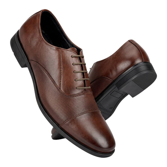 Men’s Brown Perforated Oxford Leather Shoes – Formal Lace-Up Dress Shoes