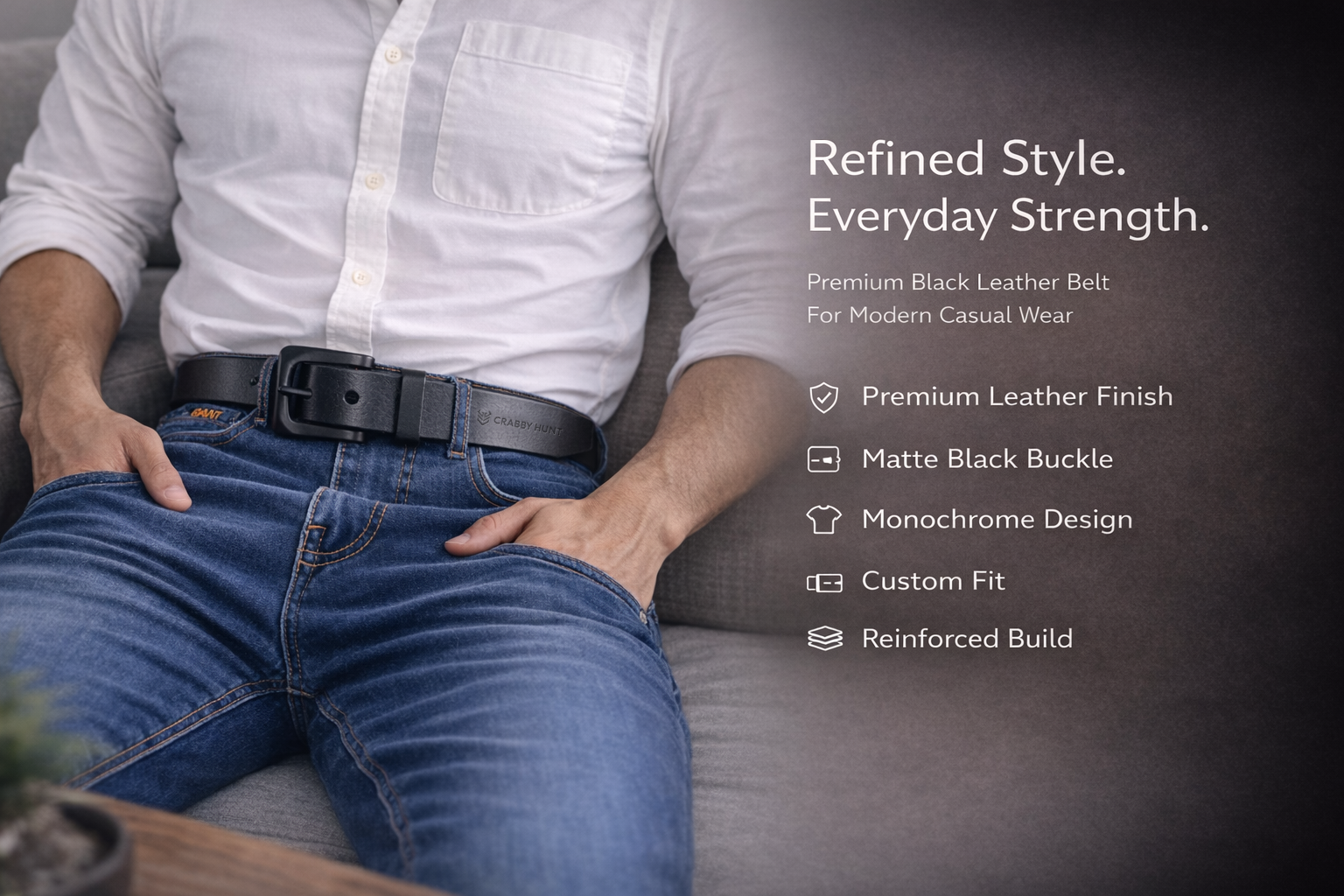 Genuine Black Leather Belt with Black Metal Buckle – Crabby Hunt