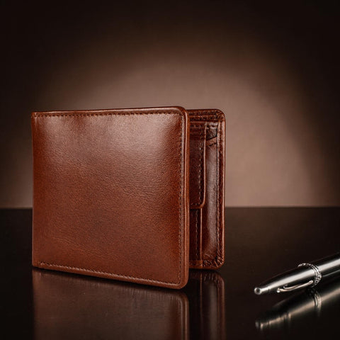Crabby Hunt Brown Leather Wallet – Classic Bifold with Zip Pocket