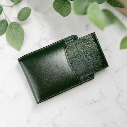 Crabby Hunt Green Leather Wallet – Slim Front Slider Card Holder
