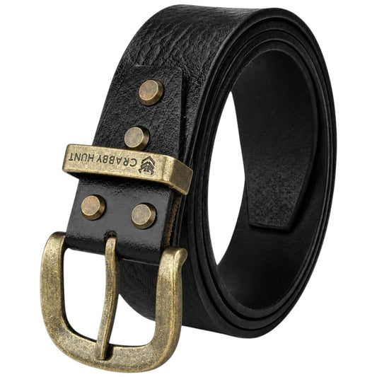 Genuine Black Leather Belt with Antique Brass Metal Buckle – Crabby Hunt