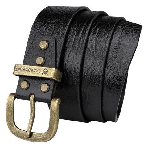Genuine Black Leather Belt with Antique Brass Metal Buckle – Crabby Hunt