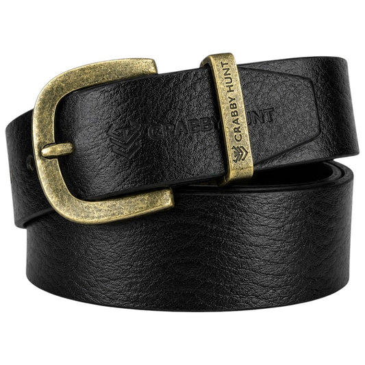 Genuine Black Leather Belt with Antique Brass Metal Buckle – Crabby Hunt