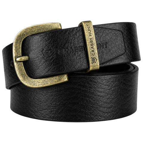 Genuine Black Leather Belt with Antique Brass Metal Buckle – Crabby Hunt