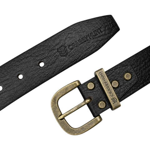Genuine Black Leather Belt with Antique Brass Metal Buckle – Crabby Hunt