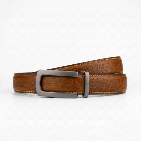 Crabby Hunt Men's Genuine Leather Auto Lock Belt – Tan Tiger | Silver Auto Lock Buckle | 35mm Formal Belt