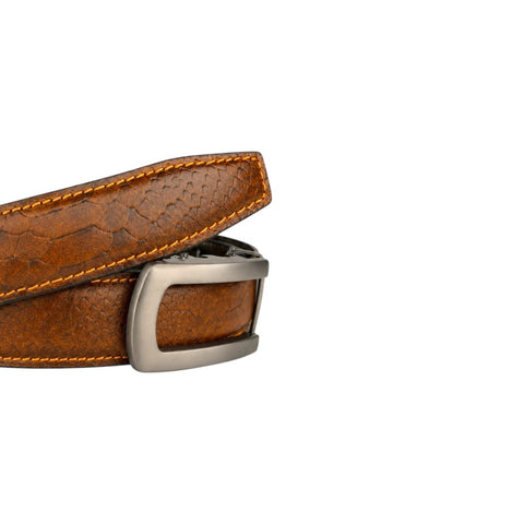 Crabby Hunt Men's Genuine Leather Auto Lock Belt – Tan Tiger | Silver Auto Lock Buckle | 35mm Formal Belt