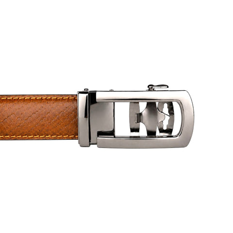 Crabby Hunt Men's Genuine Leather Auto Lock Belt – Tan Tiger | Silver Auto Lock Buckle | 35mm Formal Belt