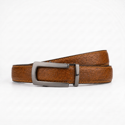 Crabby Hunt Men's Genuine Leather Auto Lock Belt – Tan Tiger | Silver Auto Lock Buckle | 35mm Formal Belt