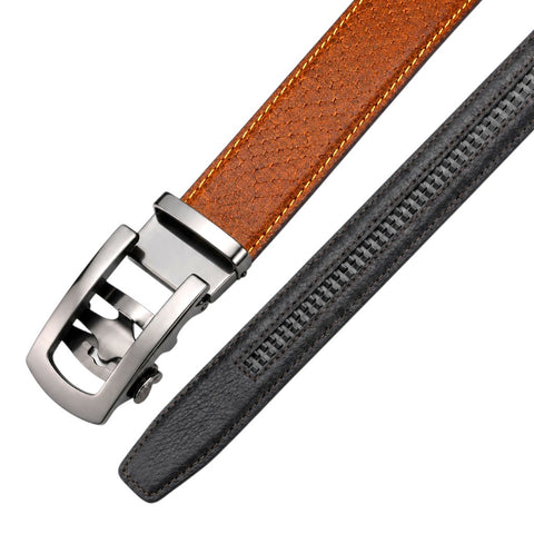 Crabby Hunt Men's Genuine Leather Auto Lock Belt – Tan Tiger | Silver Auto Lock Buckle | 35mm Formal Belt