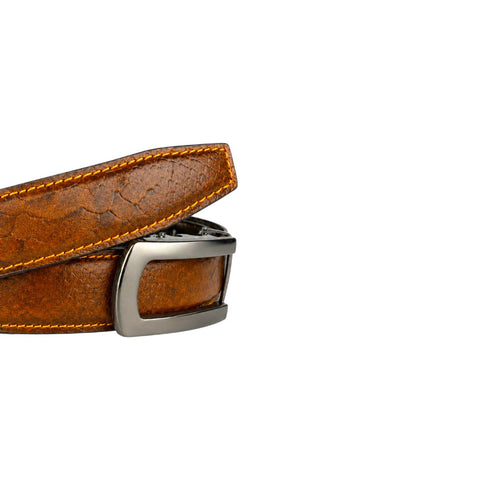 Crabby Hunt Men's Genuine Leather Auto Lock Belt – Tan Tiger | Silver Auto Lock Buckle | 35mm Formal Belt