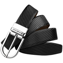Crabby Hunt Men's Reversible Genuine Leather Belt with Ranger Silver Round Buckle | Black & Brown | Leather Belt-Reversible-RangerSilverRound